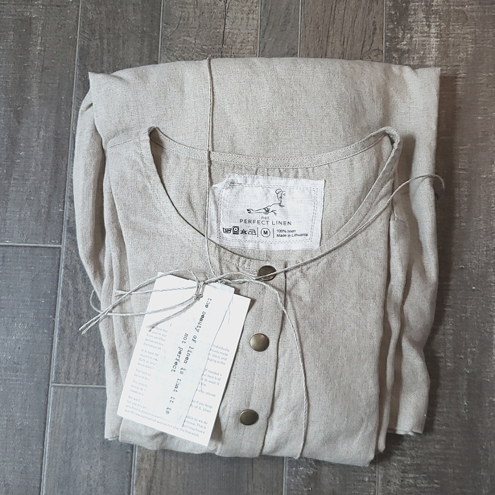 Not Perfect Linen - Long Sleeve Midi Mama Linen Dress